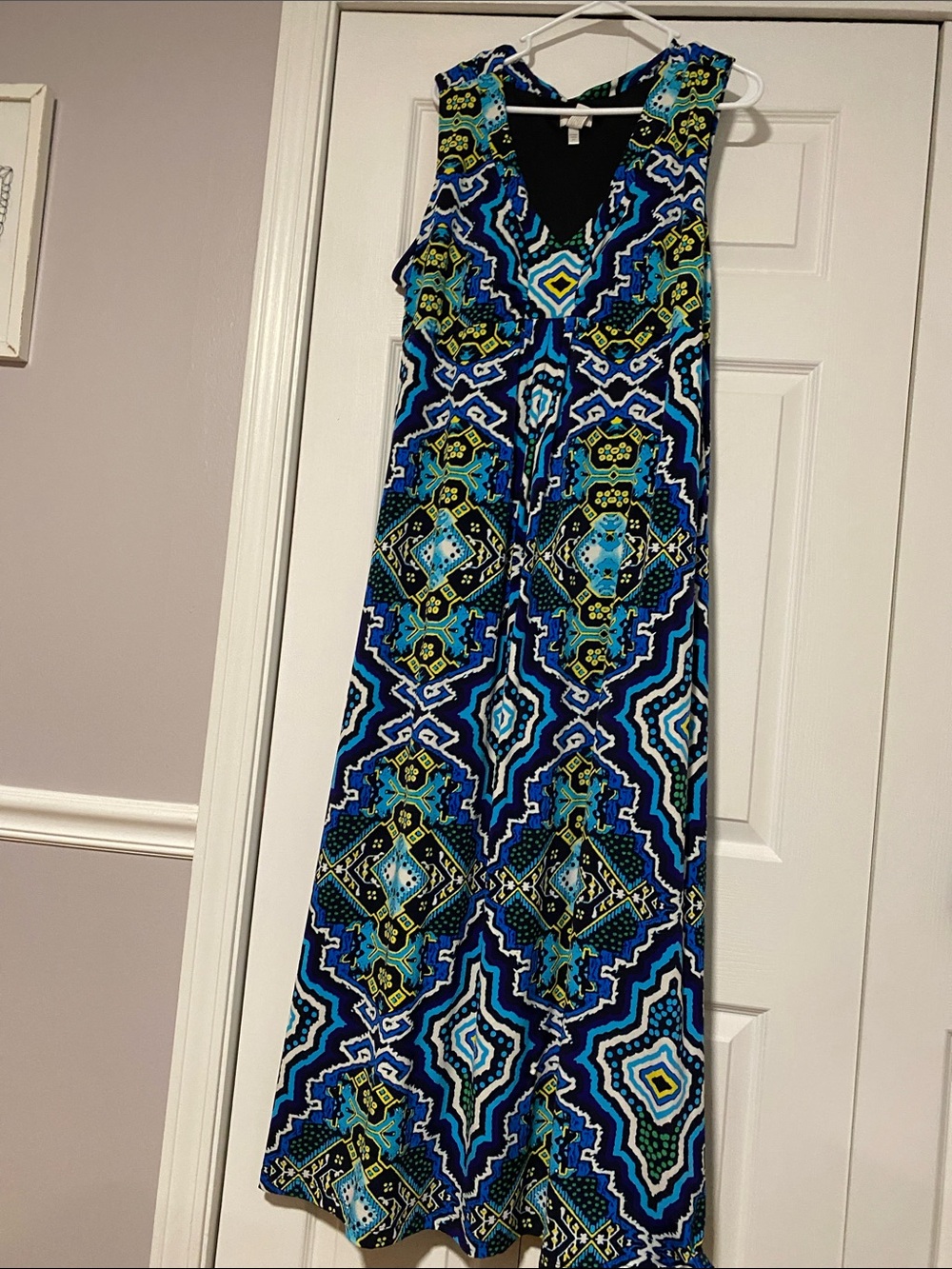 Chico's Blue, Black & Green Geometric Maxi Dress
